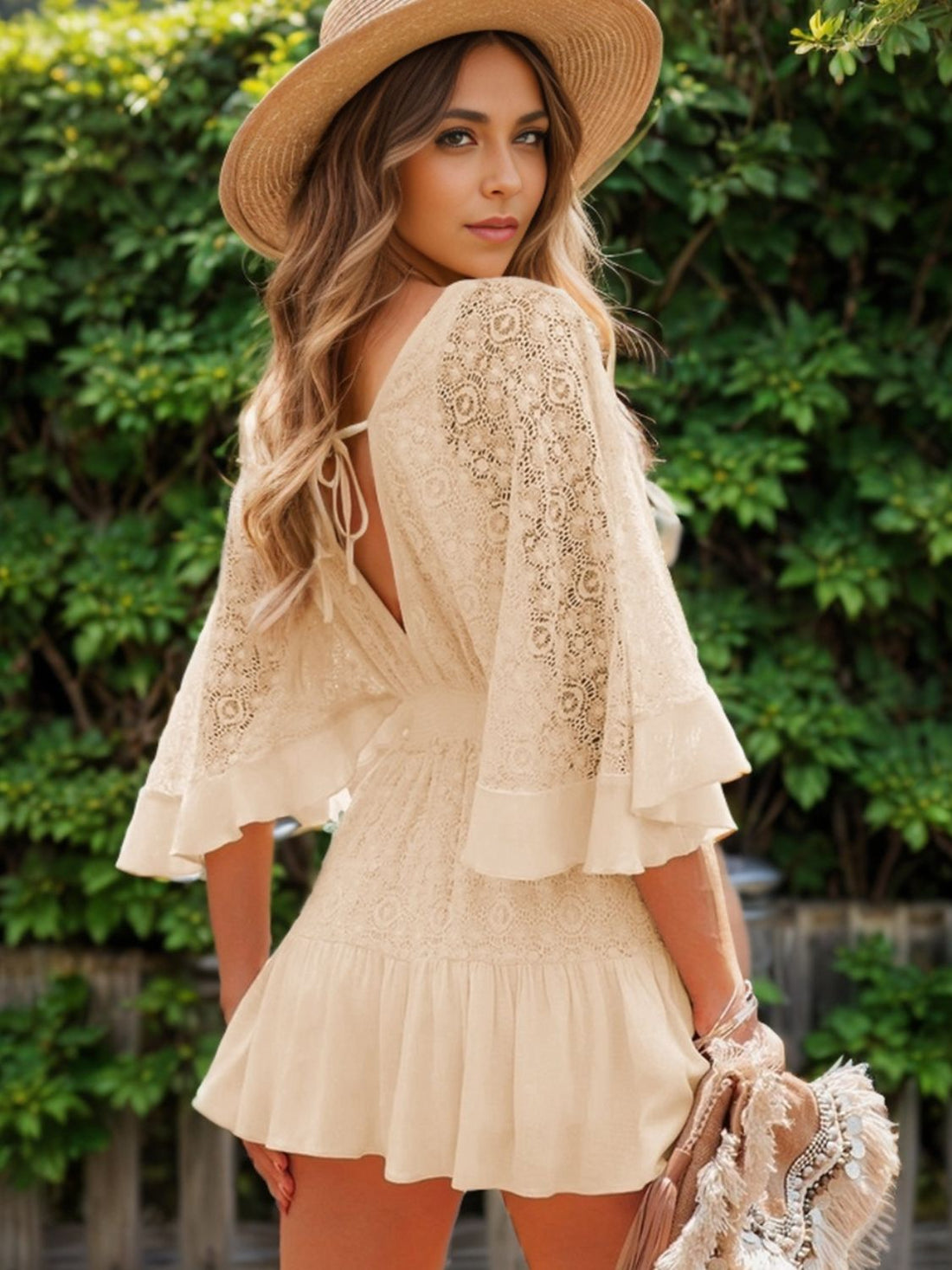 Lace Half Sleeve Mini Dress