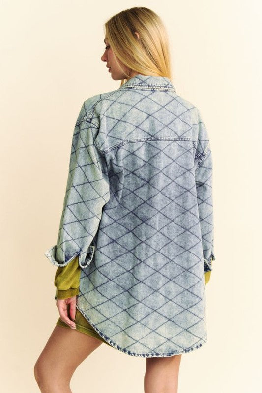 Davi & Dani Diamond Quilted Denim Shacket