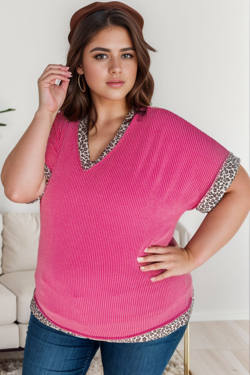 Evangeline Plus Size Leopard V-Neck Shirt