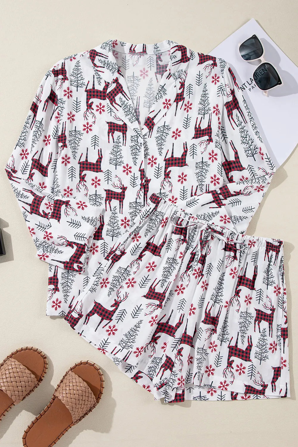 Reindeer Long Sleeve Top and Shorts Lounge Set