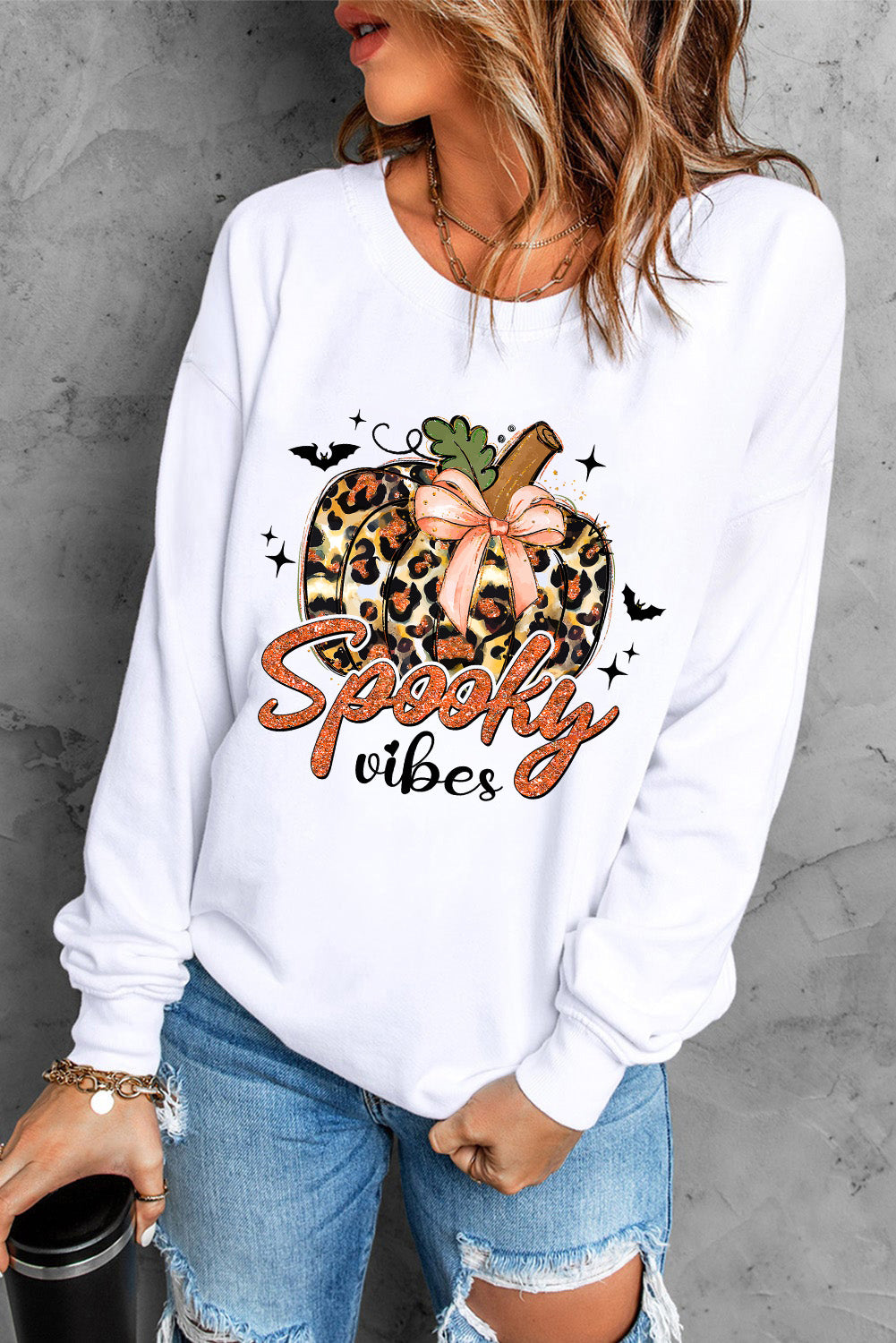 Spooky Vibes Pumpkin Graphic Sweatshirt