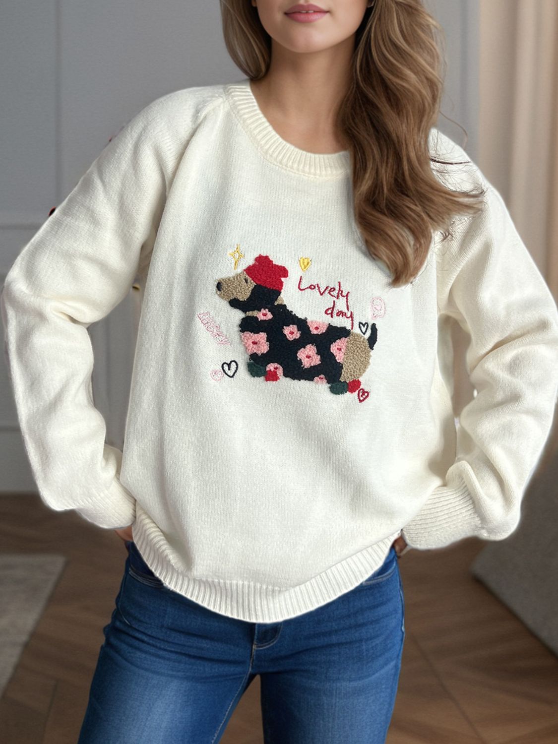 Puppy Raglan Sleeve Sweater