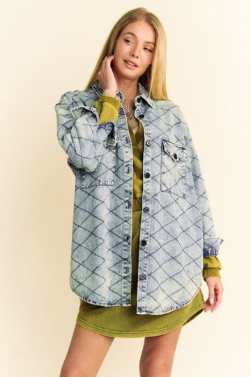 Davi & Dani Diamond Quilted Denim Shacket