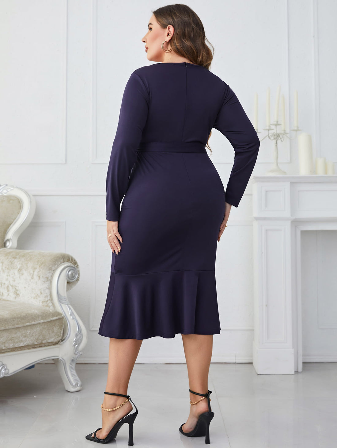 Honey Melo Plus Size Tie Belt Midi Dress