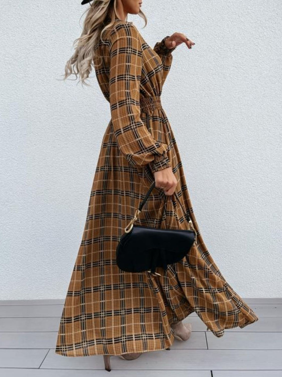 Going Places Plaid Long Sleeve Maxi Dress