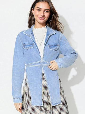 Ayla Asymmetric Long Denim Top Jacket