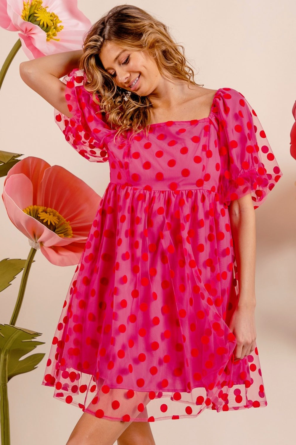 BiBi Polka Dot Luxe Puff Sleeve Dress