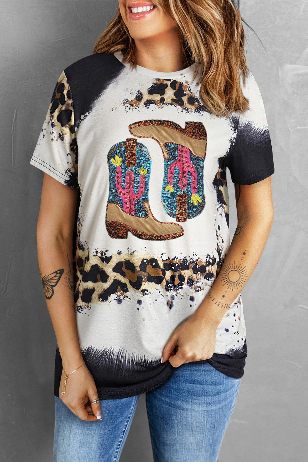 Boots & Leopard Print T-Shirt