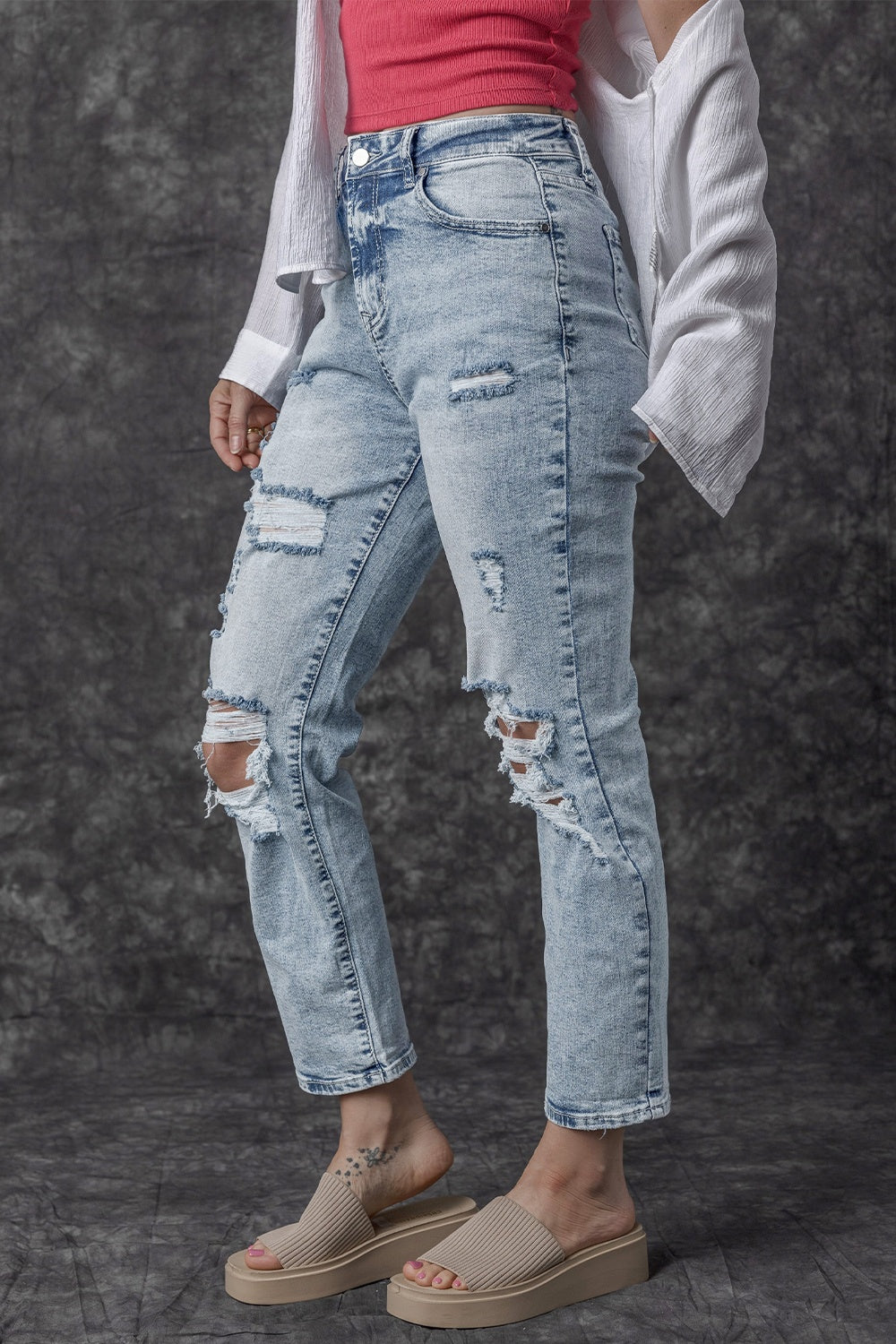 Distressed & Deconstructed High Waist Jeans