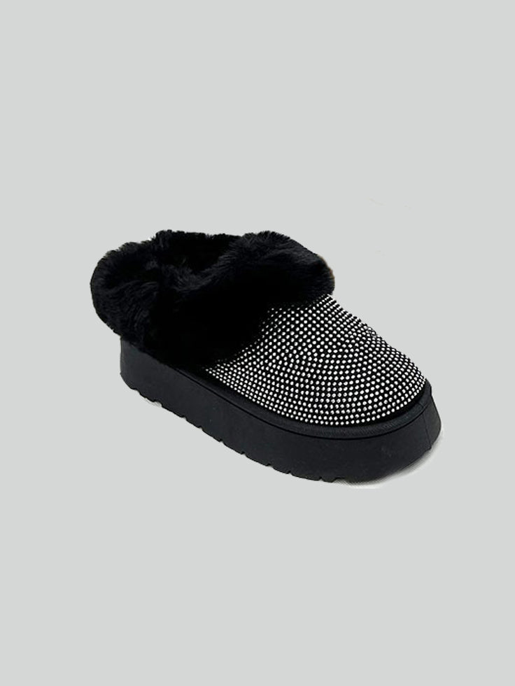 WILD DIVA Embellished Faux Fur Platform Clogs