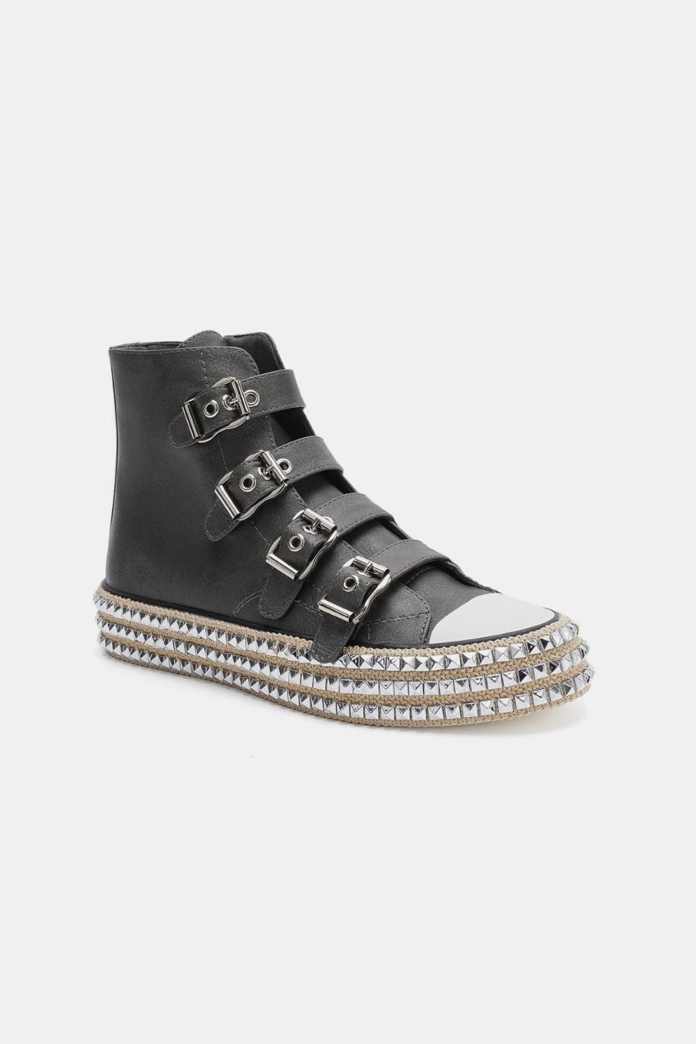 Beast Fashion LUXE Multi-Buckle Straps Studded Platform Sneakers