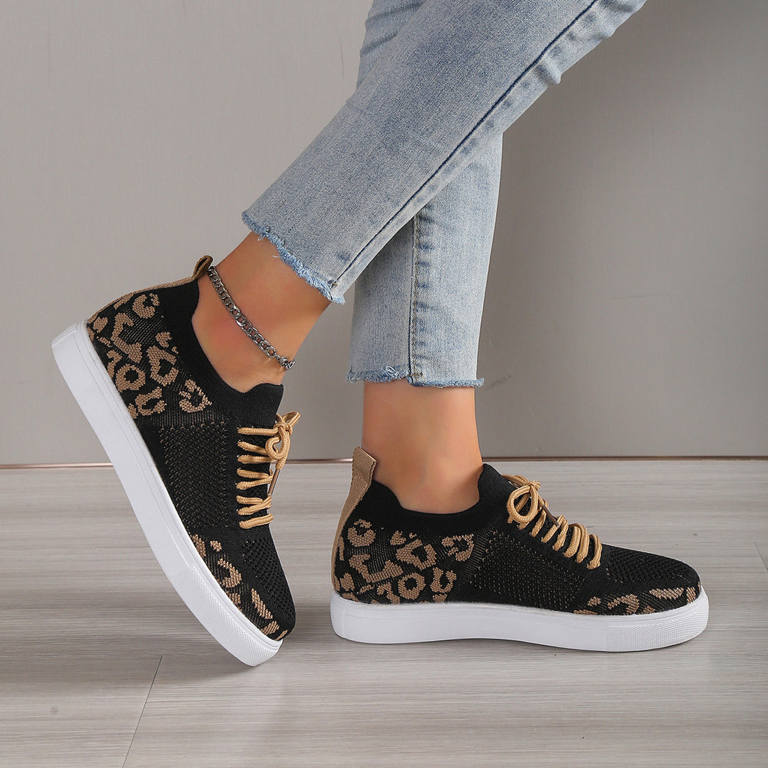 Lace-Up Leopard Sneakers