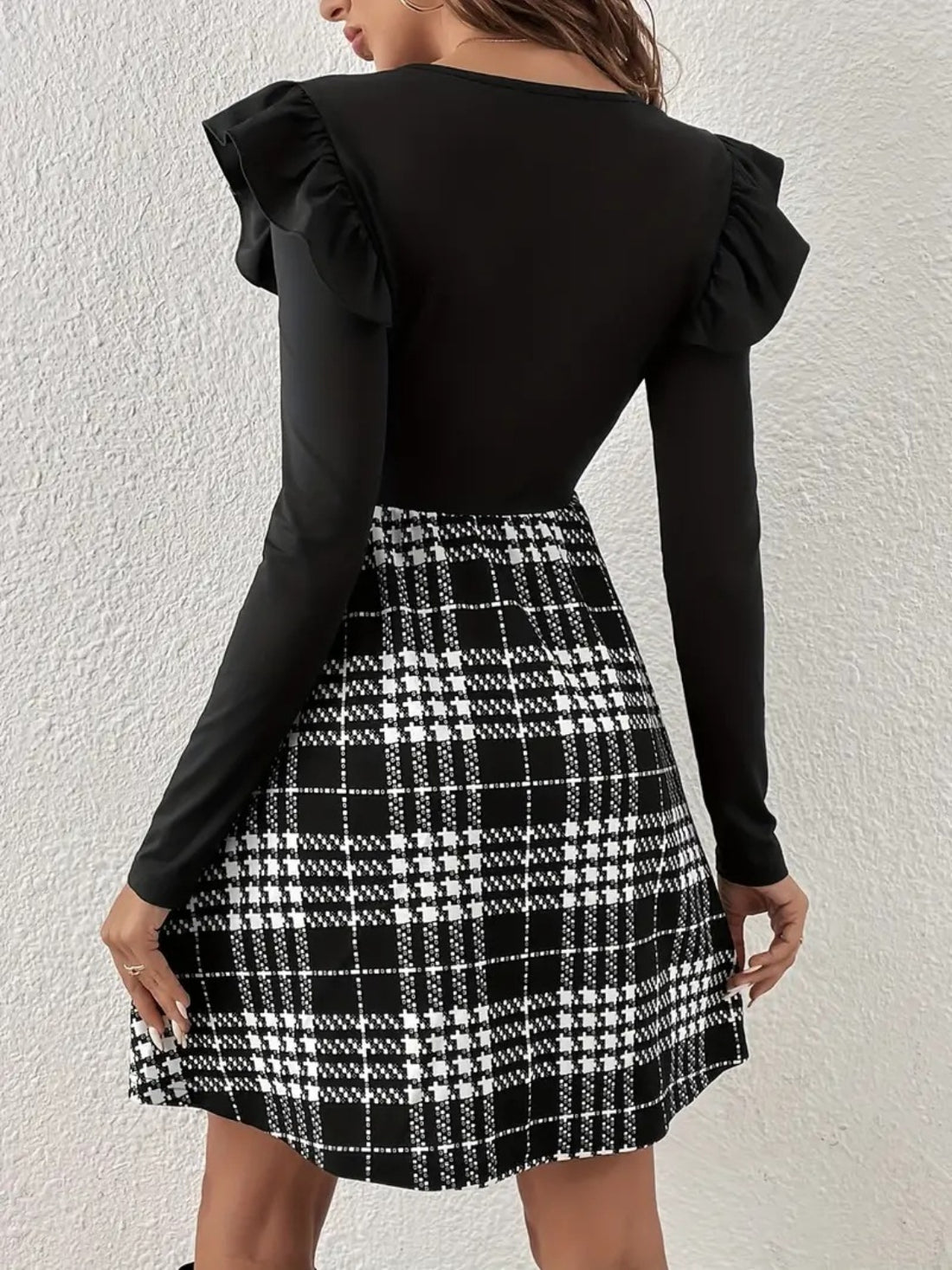 Brittany Ruffled Plaid Long Sleeve Dress