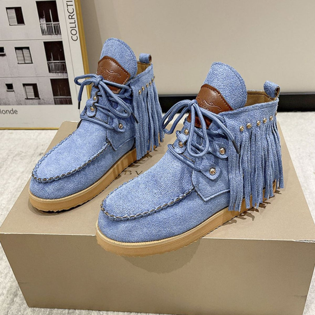 Fringe Studded Canvas Boots