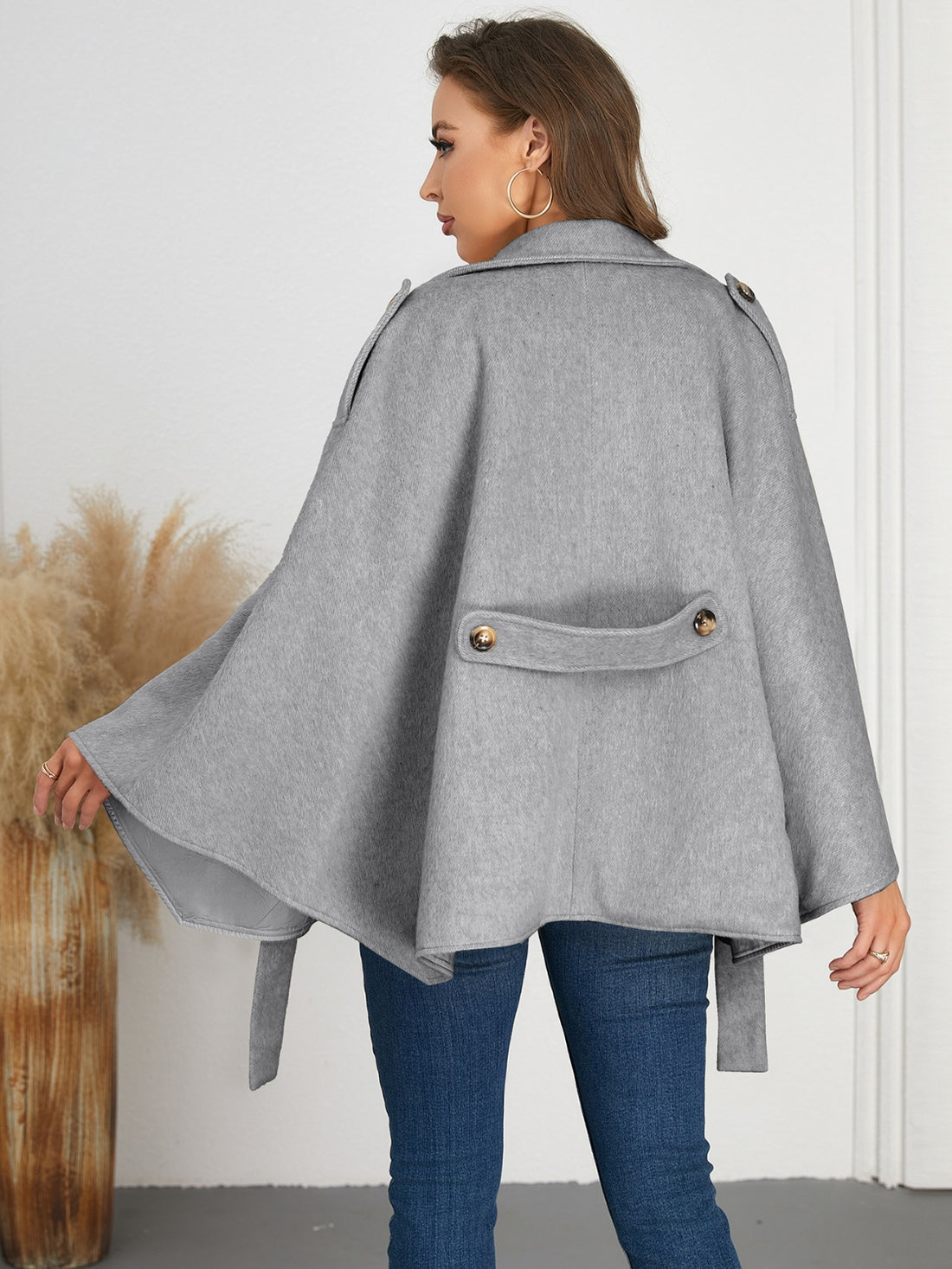 Amina Double-Breasted Luxe Poncho