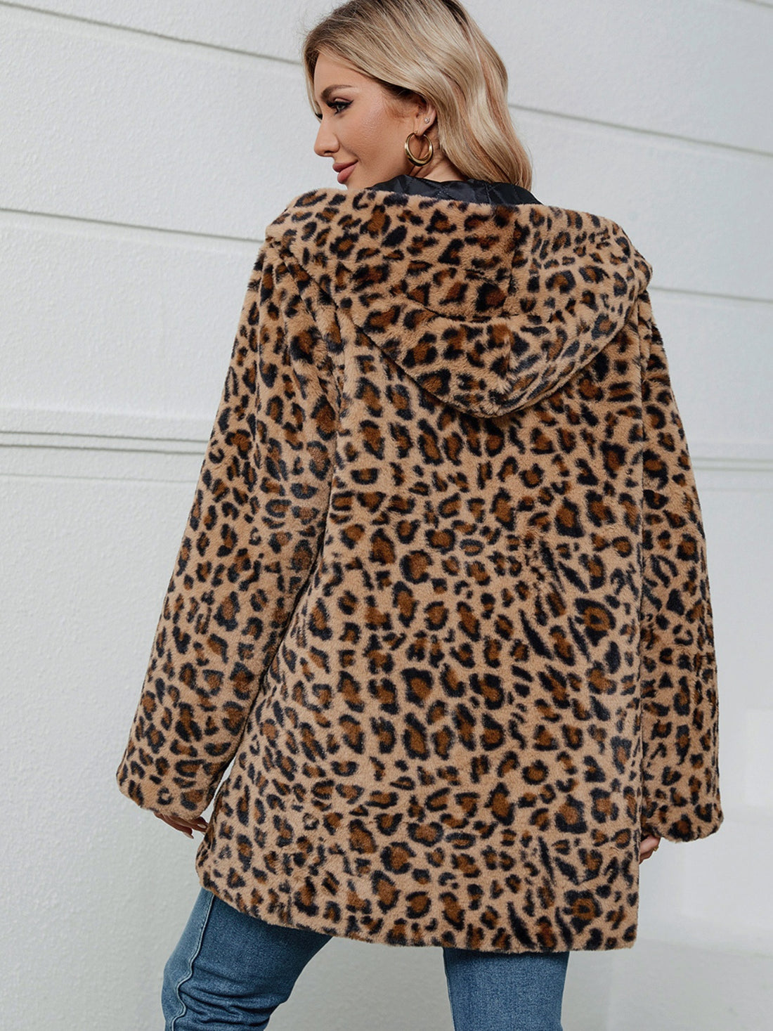 Fuzzy Leopard Hooded Jacket