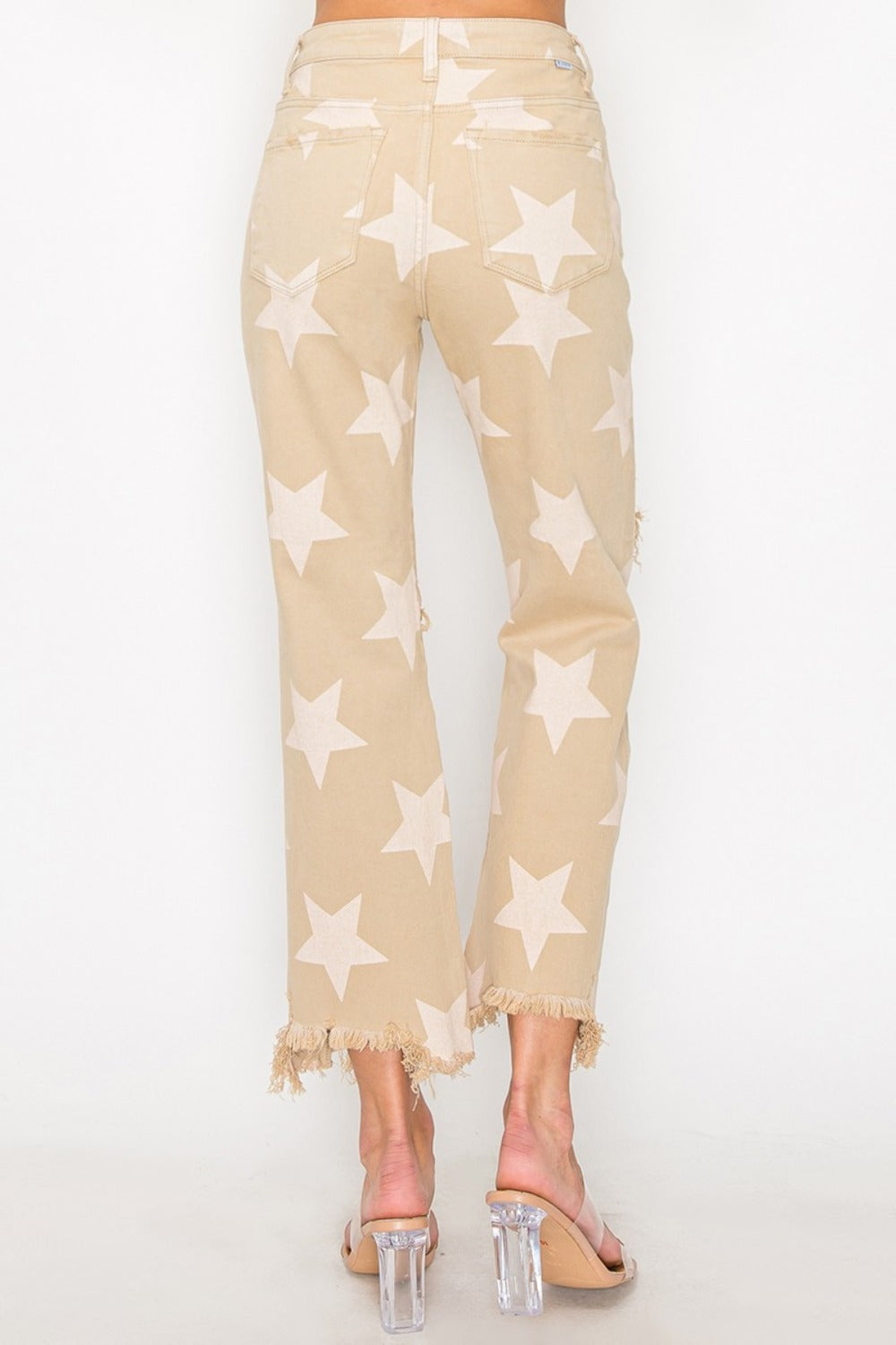 RISEN LUXE High Rise Star Printed Frayed Hem Jeans