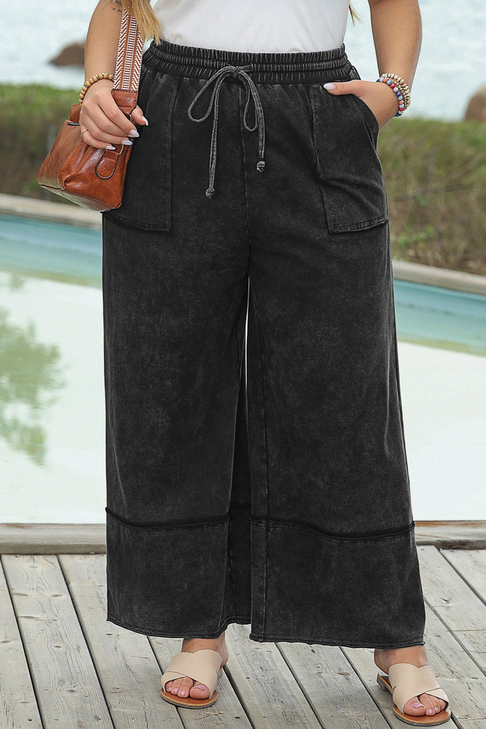 Plus Size Drawstring Wide Leg Pants