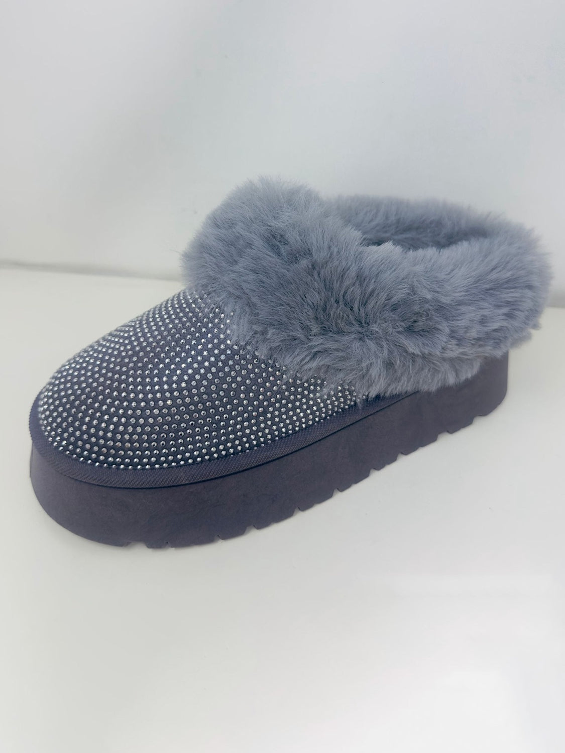 WILD DIVA Embellished Faux Fur Platform Clogs