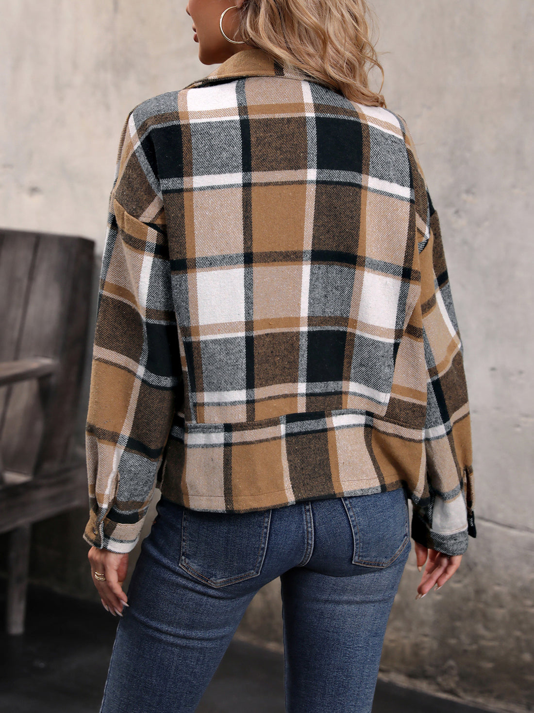 Perfee Plaid Long Sleeve Jacket