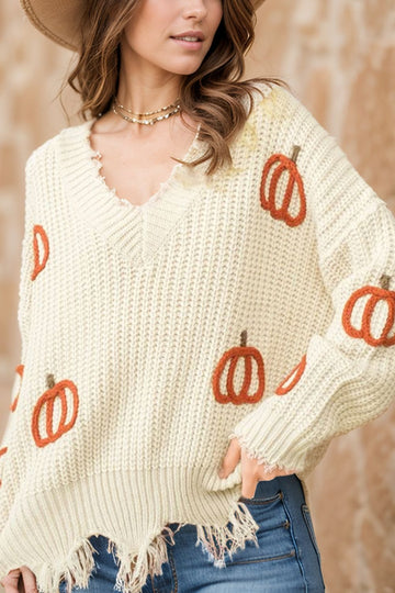 Pumpkin V-Neck Sweater