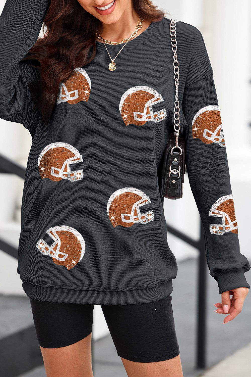 Sequin Helmet Long Sleeve Sweatshirt