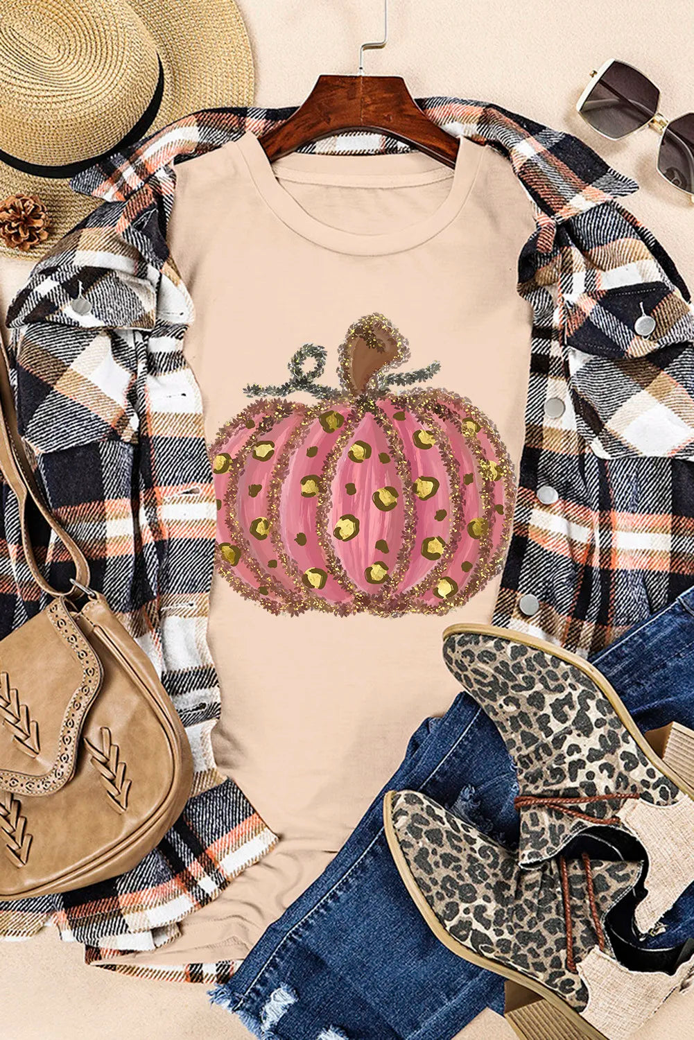 Pink Pumpkin Graphic Short Sleeve T-Shirt