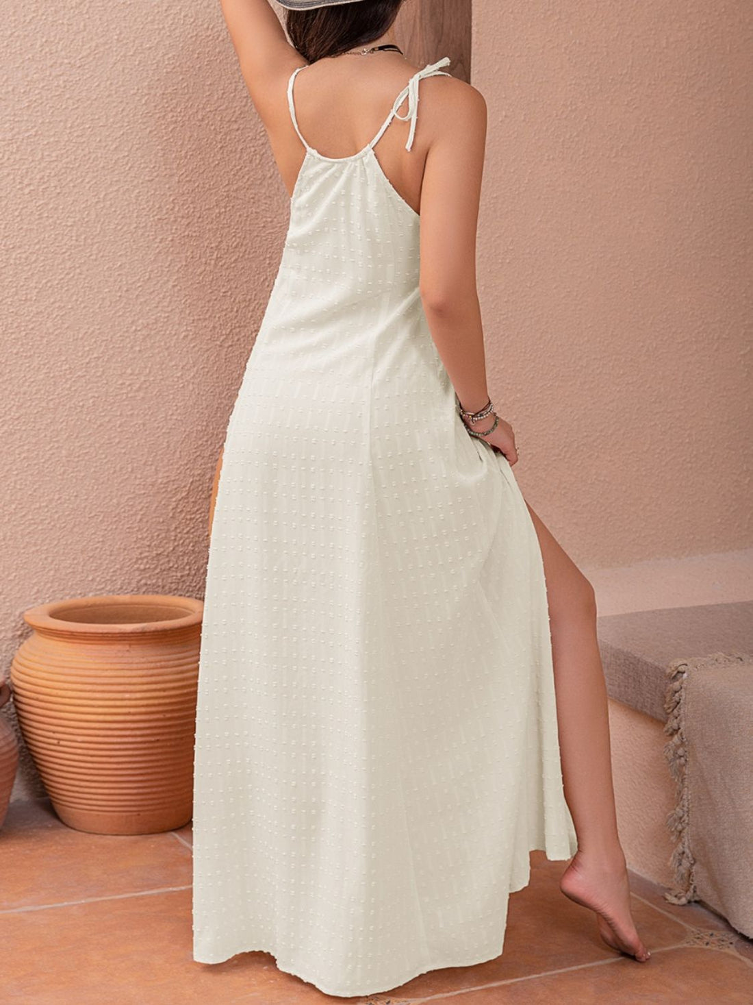 Swiss Dot Cutout Sleeveless Maxi Dress