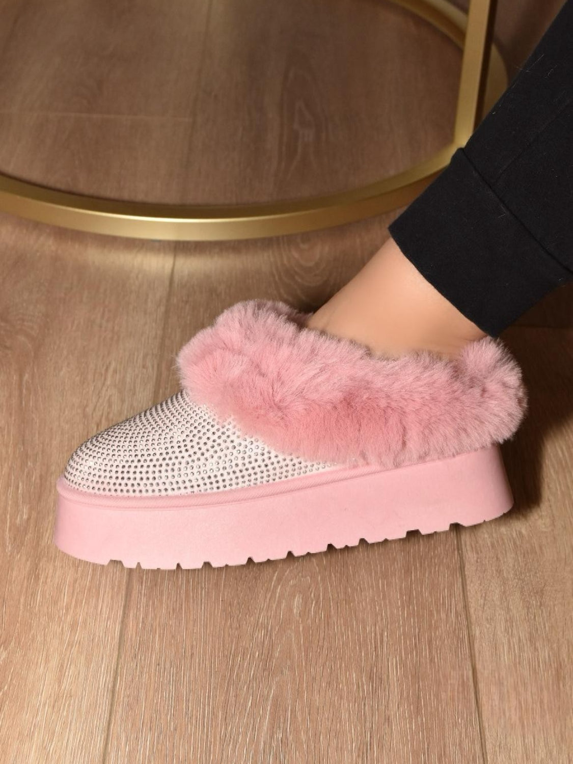 WILD DIVA Embellished Faux Fur Platform Clogs