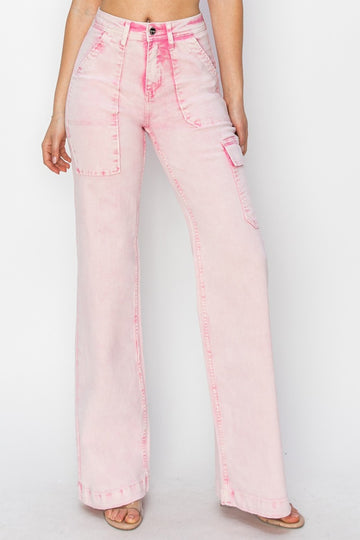 RISEN High Rise Wide Leg Cargo Jeans