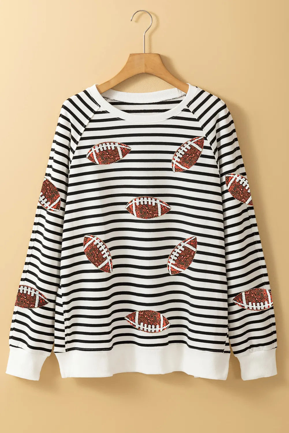 Sequin Football Striped Sweatshirt