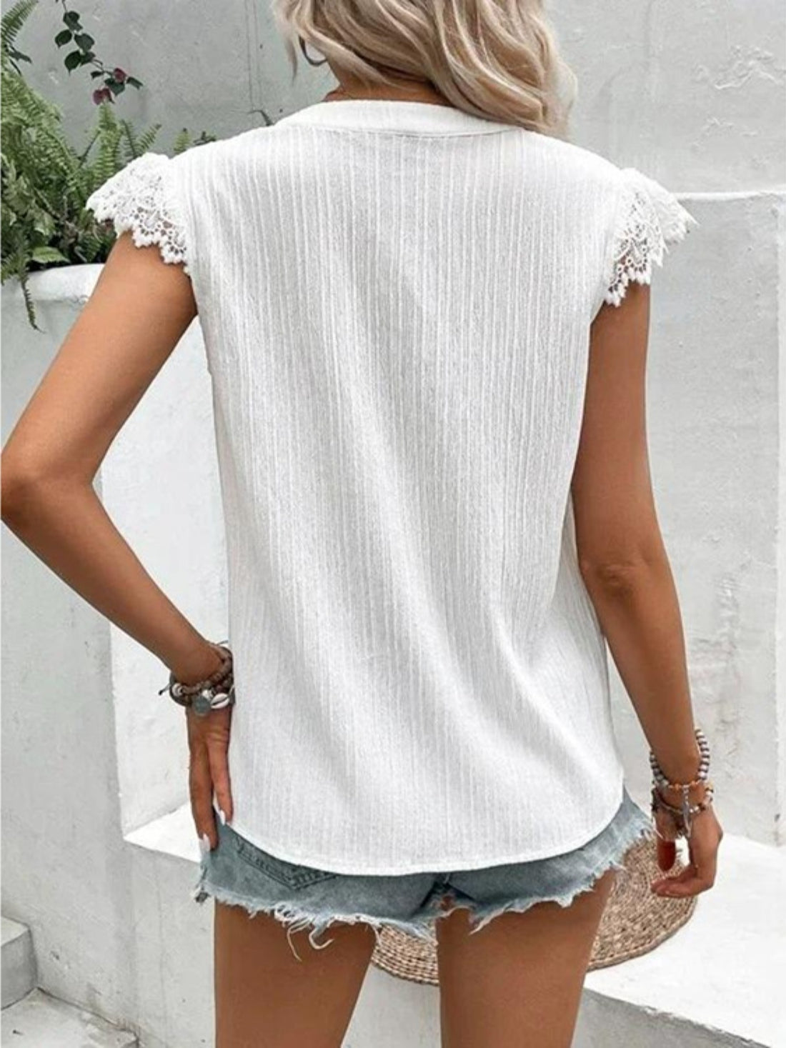 Lace Notched Cap Blouse