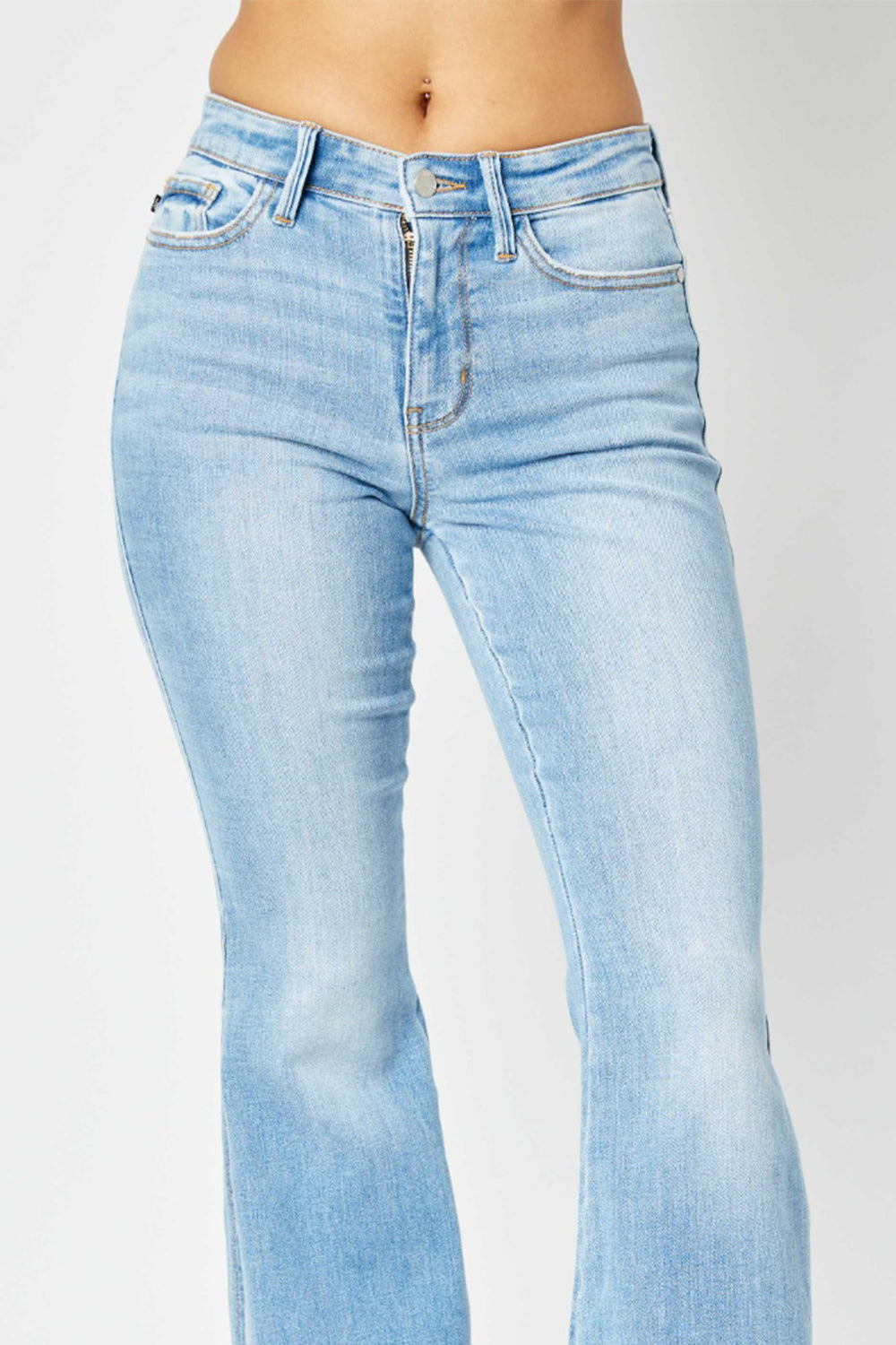 Mid Rise Slit Flare Jeans